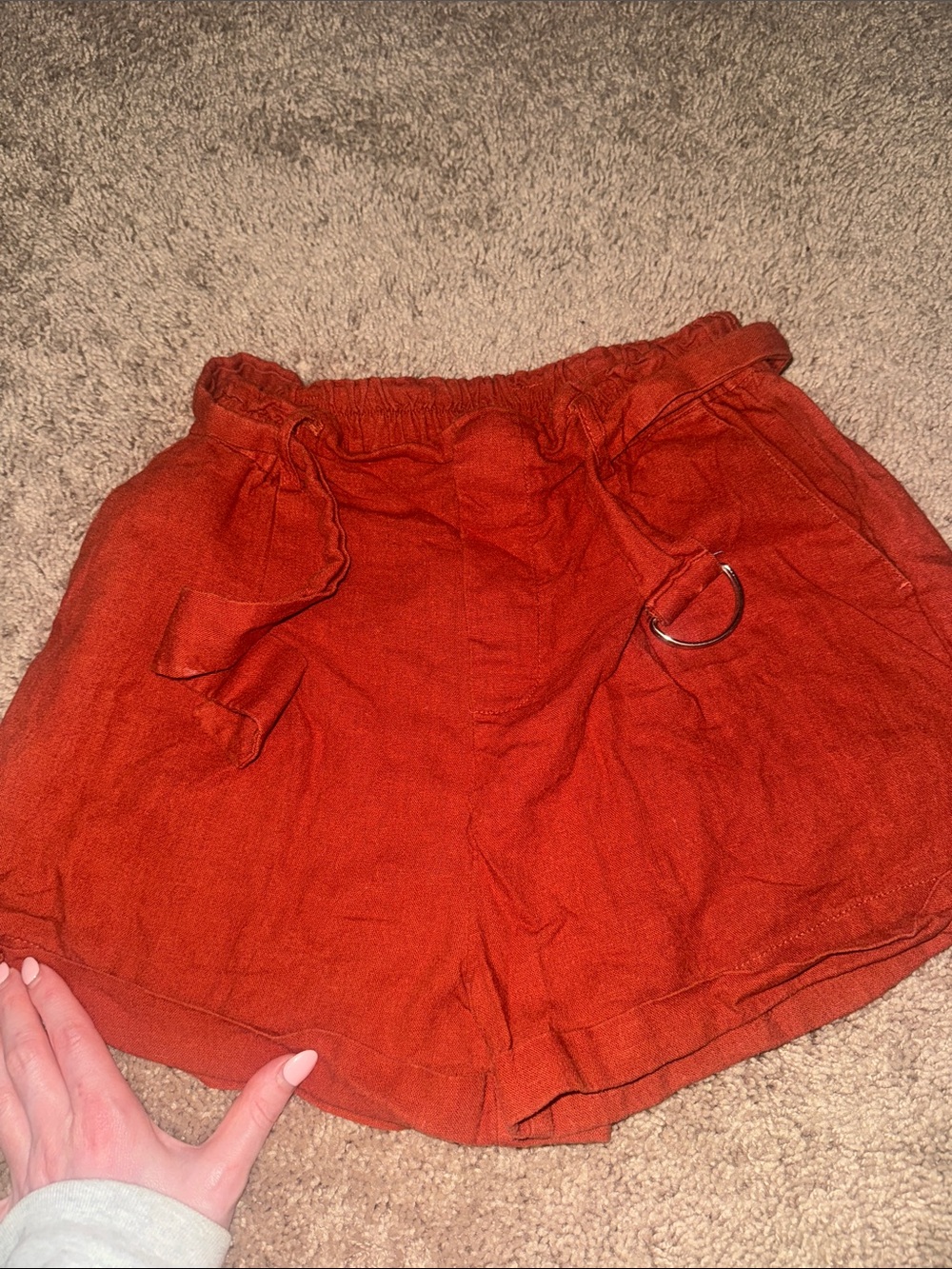 Garage High-Waist Paperbag Shorts in Rust Orange